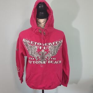 Biketoberfest Y2k Daytona Beach Florida hot pink hoodie sweatshirt small 2018